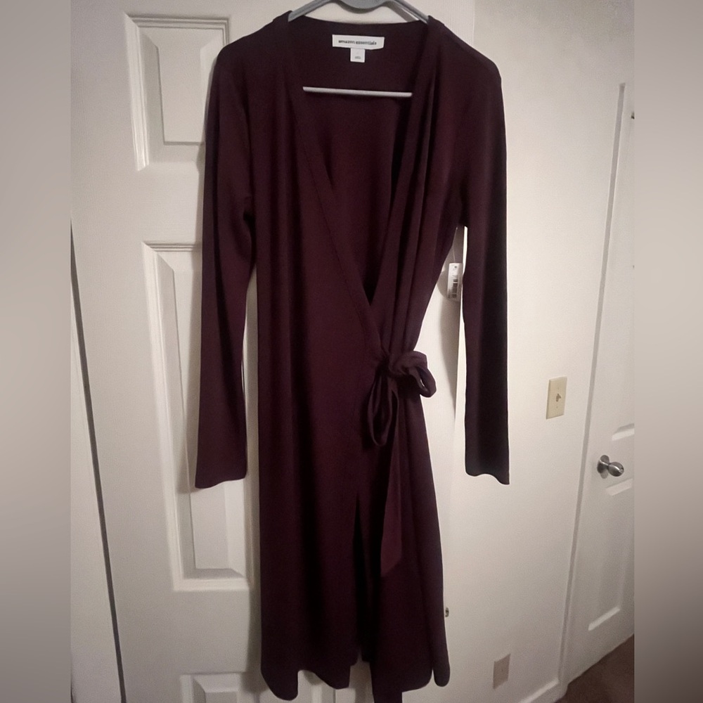Amazon essentials deep purple wrap dress sz L NWT
